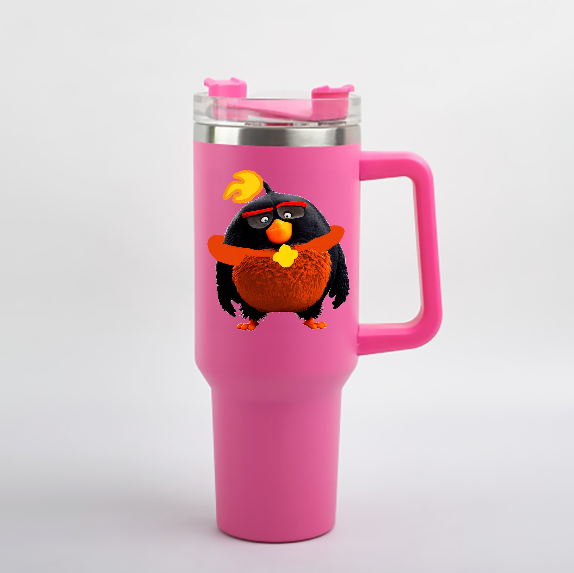 （画像用） Angry Birds アングリーバード 1200mL車用タンブラー - クリスタルステッカー（プラスチックストロー付き）